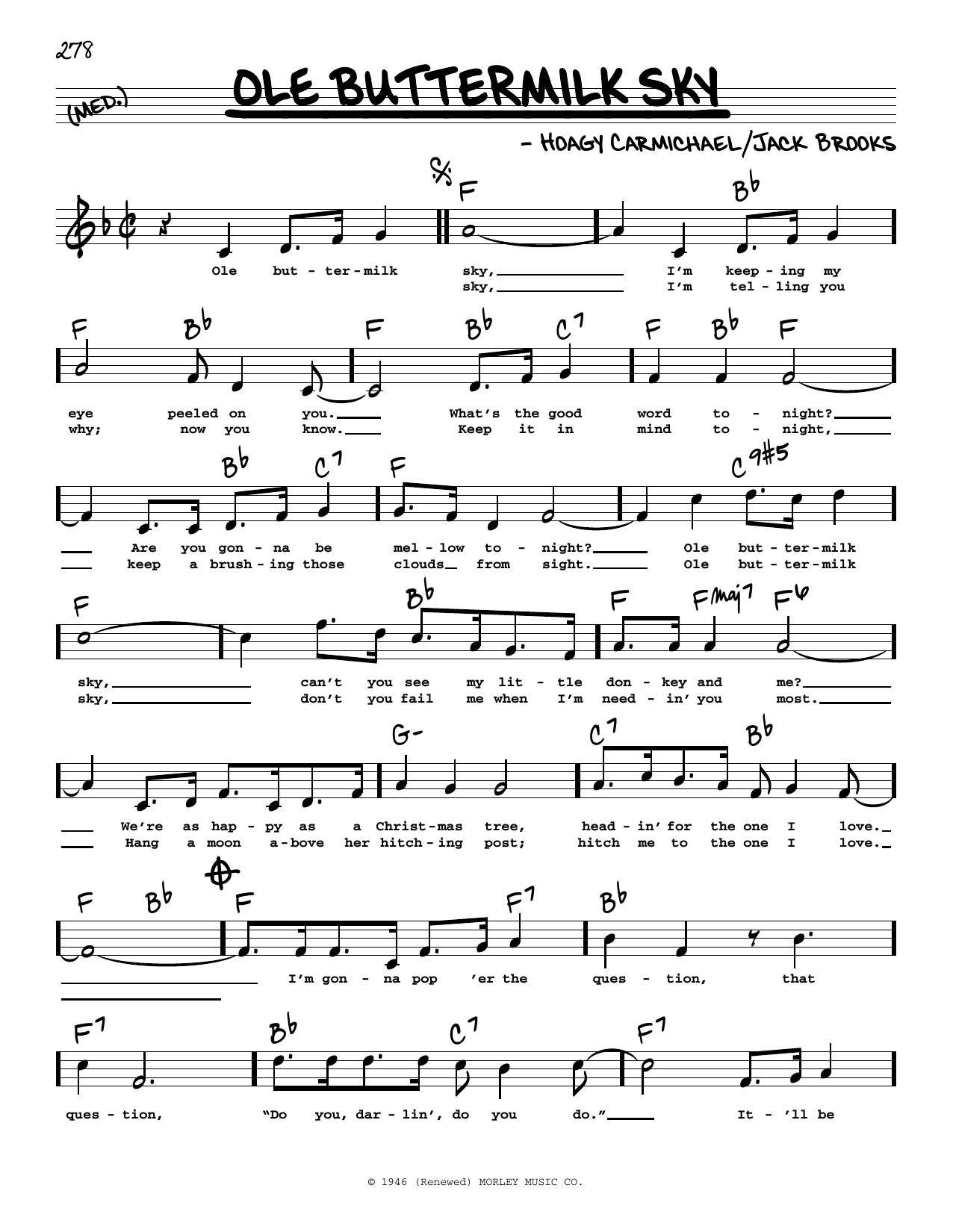 Download Hoagy Carmichael Ole Buttermilk Sky (High Voice) (from C Sheet Music