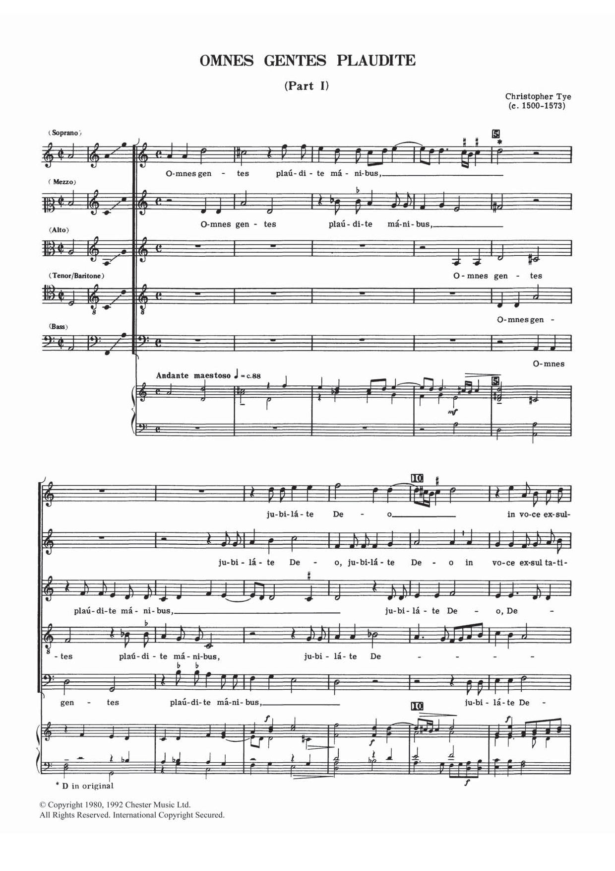 Download Christopher Tye Omnes Gentes Plaudite (Parts I And II) Sheet Music