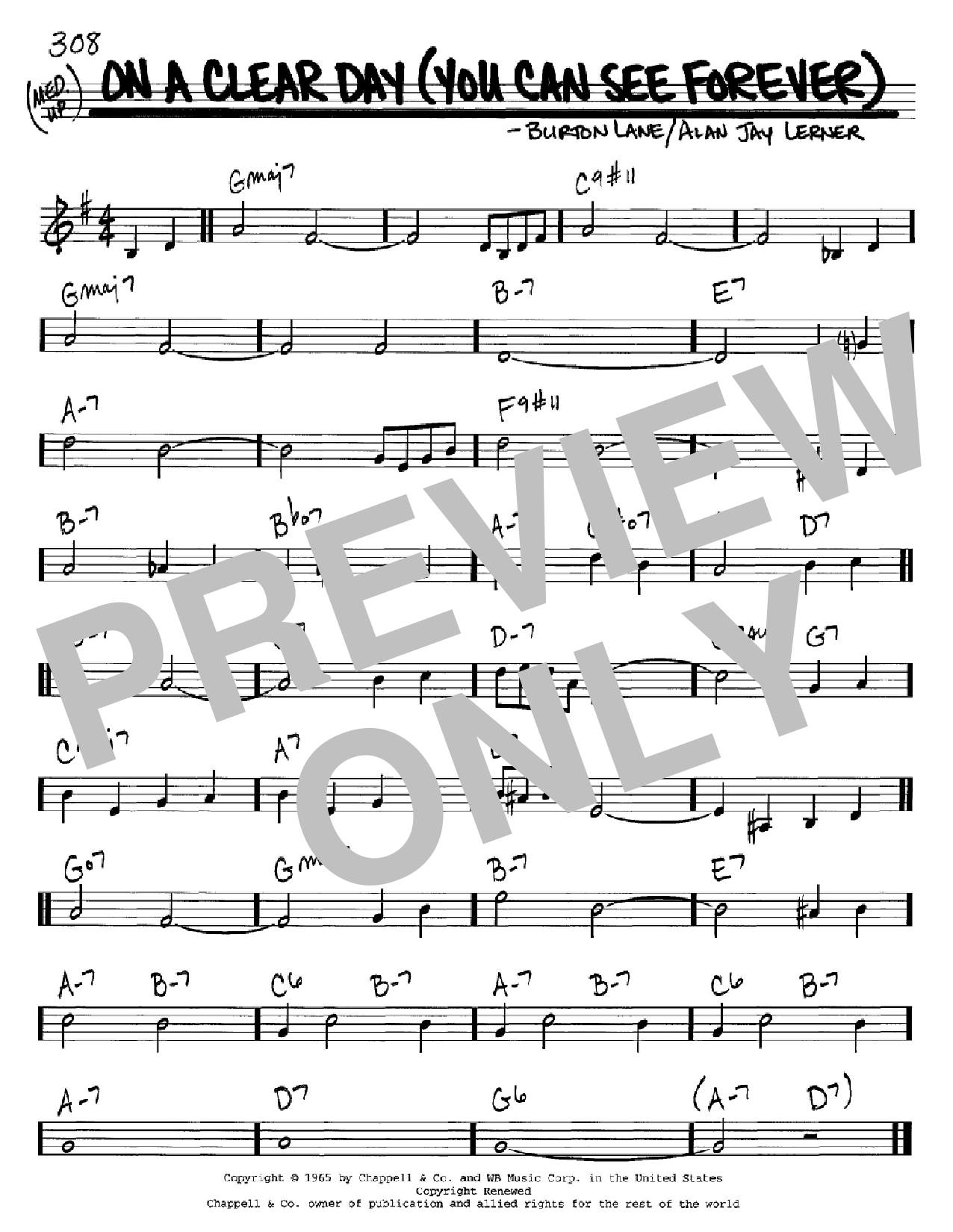 Download Alan Jay Lerner On A Clear Day (You Can See Forever) Sheet Music