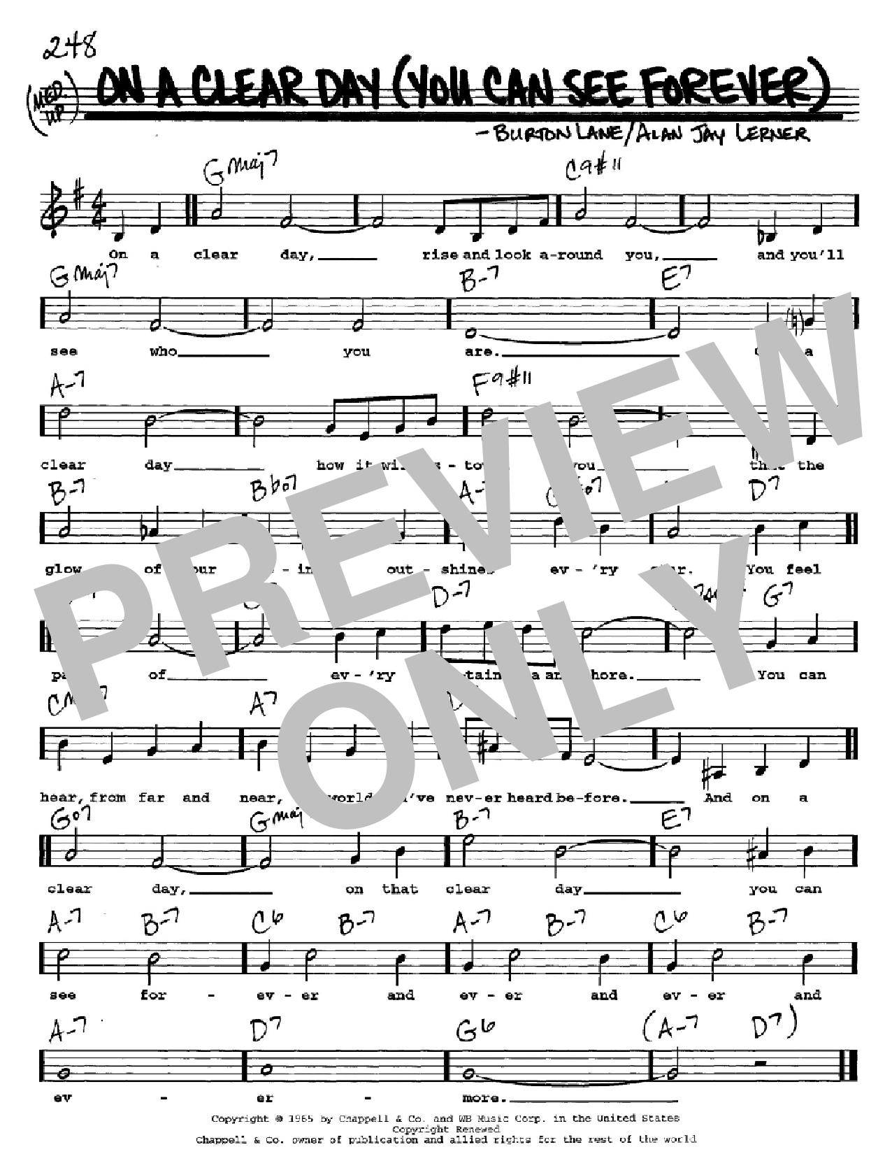 Download Alan Jay Lerner On A Clear Day (You Can See Forever) Sheet Music