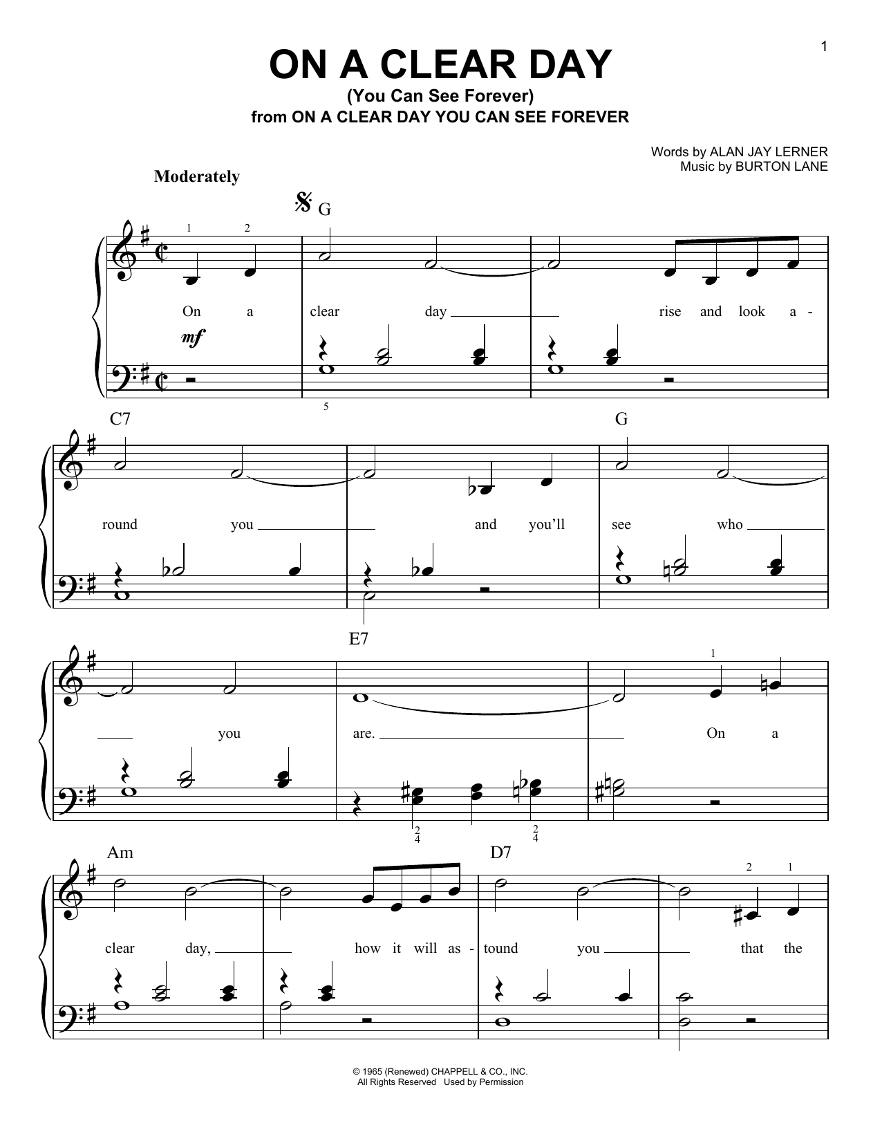 Download Burton Lane On A Clear Day (You Can See Forever) Sheet Music