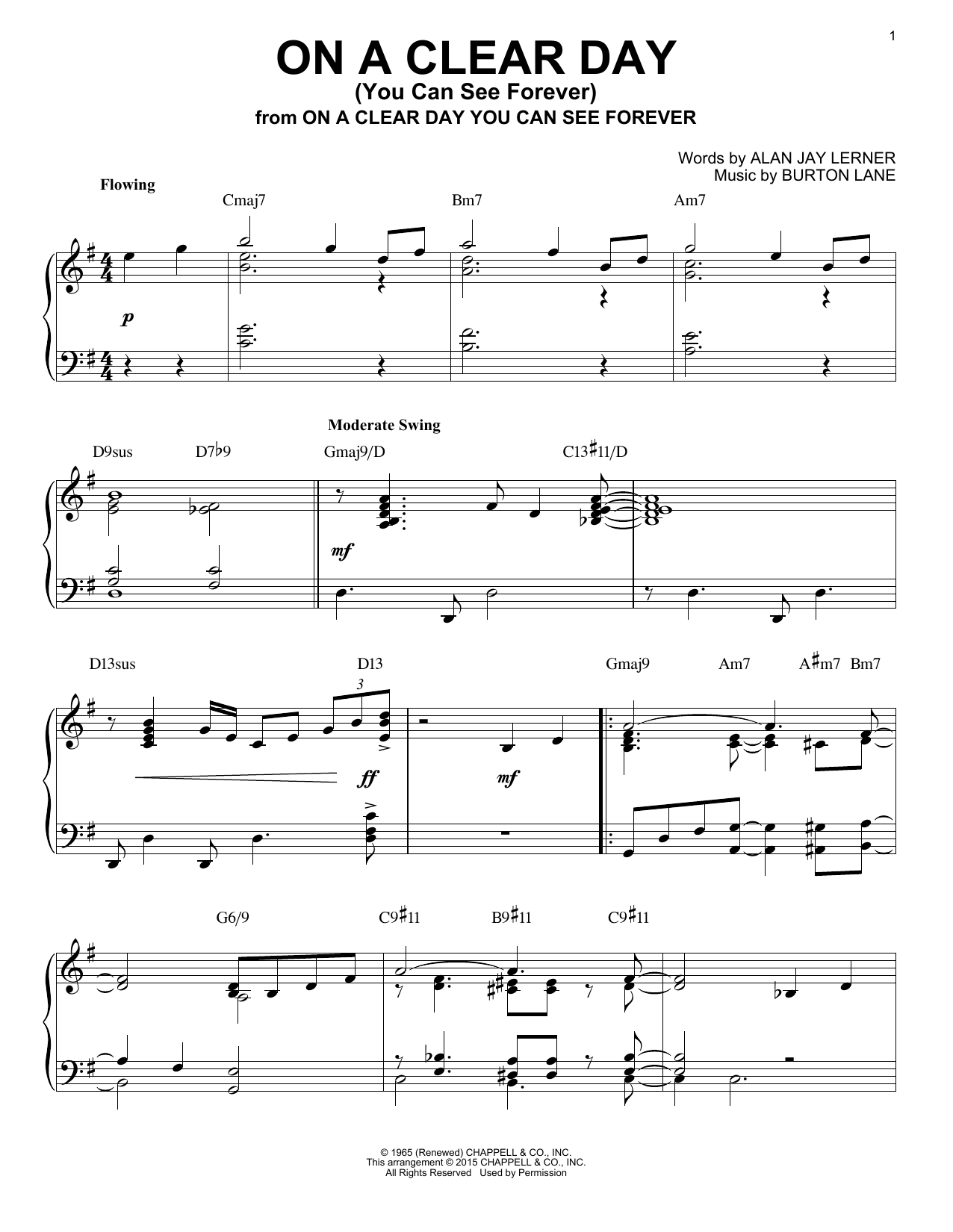 Download Burton Lane On A Clear Day (You Can See Forever) [J Sheet Music