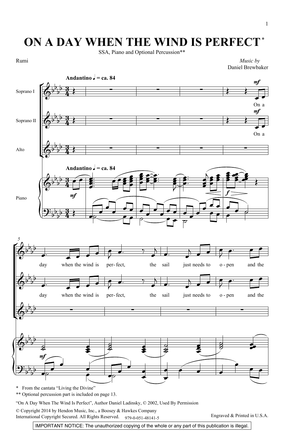 Download Daniel Brewbaker On A Day When The Wind Is Perfect Sheet Music