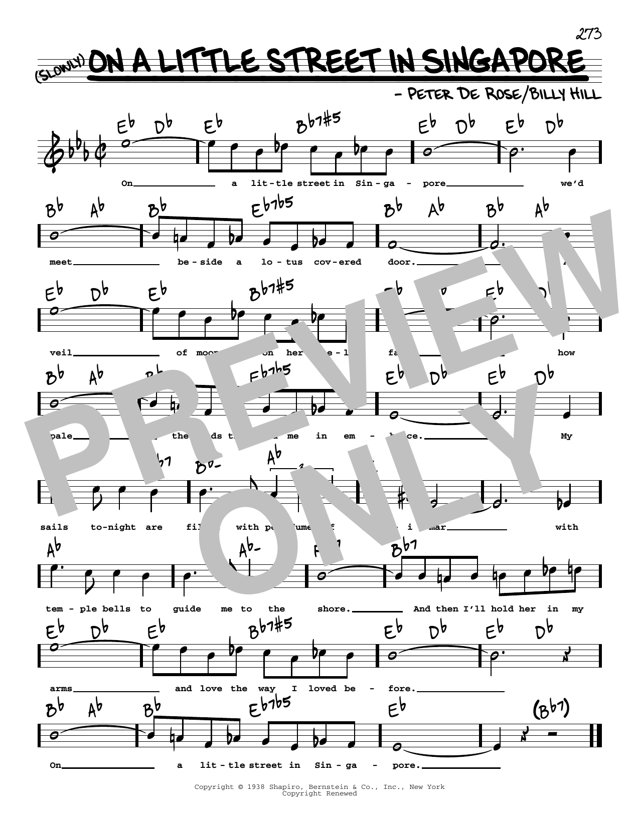 Download Billy Hill and Peter De Rose On A Little Street In Singapore (High V Sheet Music