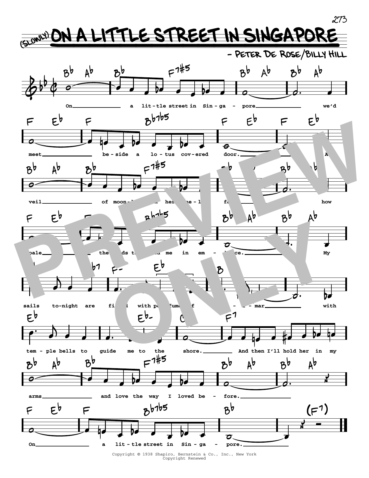 Peter De Rose On A Little Street In Singapore (Low Voice) sheet music notes printable PDF score