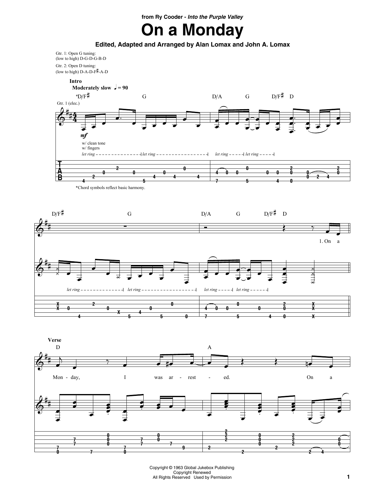 Download Ry Cooder On A Monday Sheet Music