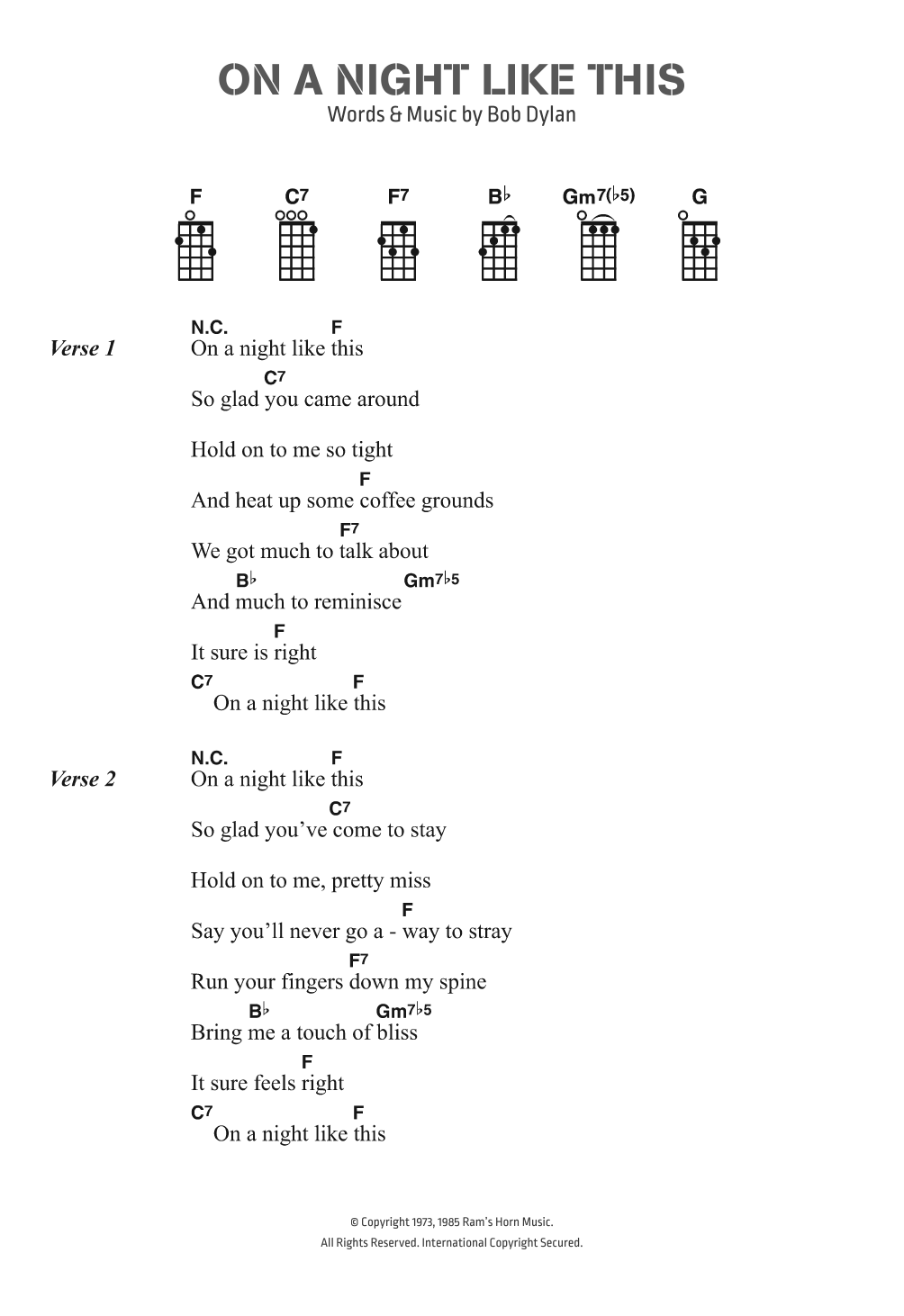 Download Bob Dylan On A Night Like This Sheet Music