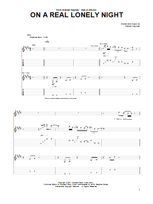 Download Warren Haynes On A Real Lonely Night Sheet Music