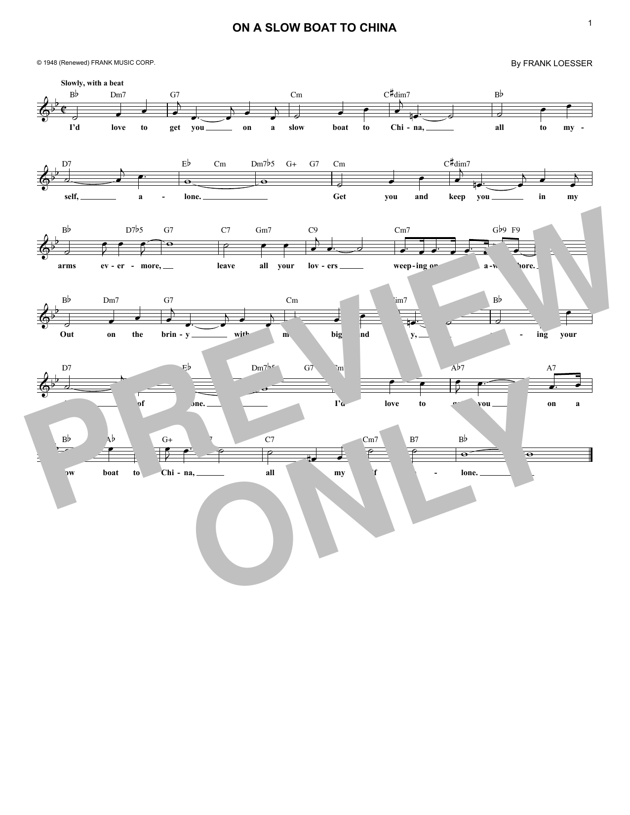 Download Frank Loesser On A Slow Boat To China Sheet Music
