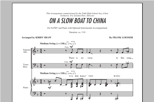 Download Kirby Shaw On A Slow Boat To China Sheet Music
