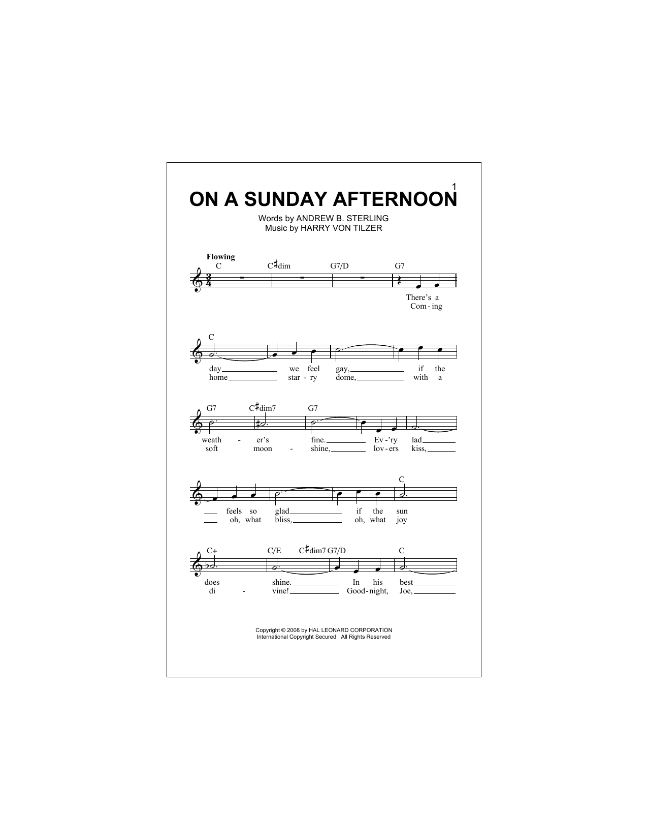 Download Harry von Tilzer On A Sunday Afternoon Sheet Music