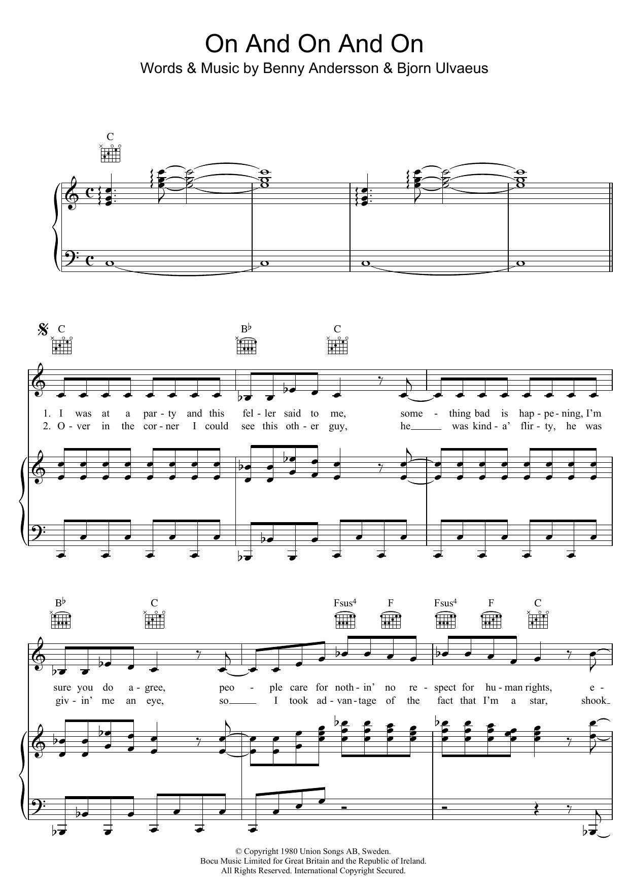 Download ABBA On And On And On Sheet Music