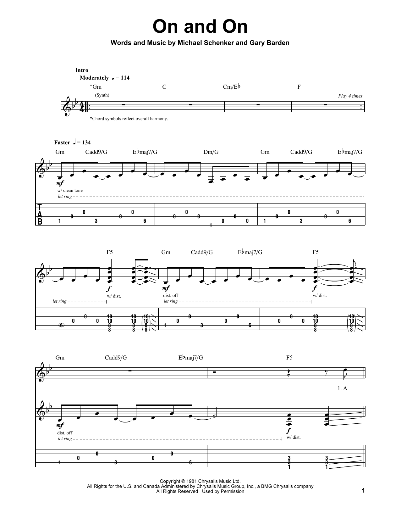 Download Michael Schenker On And On Sheet Music