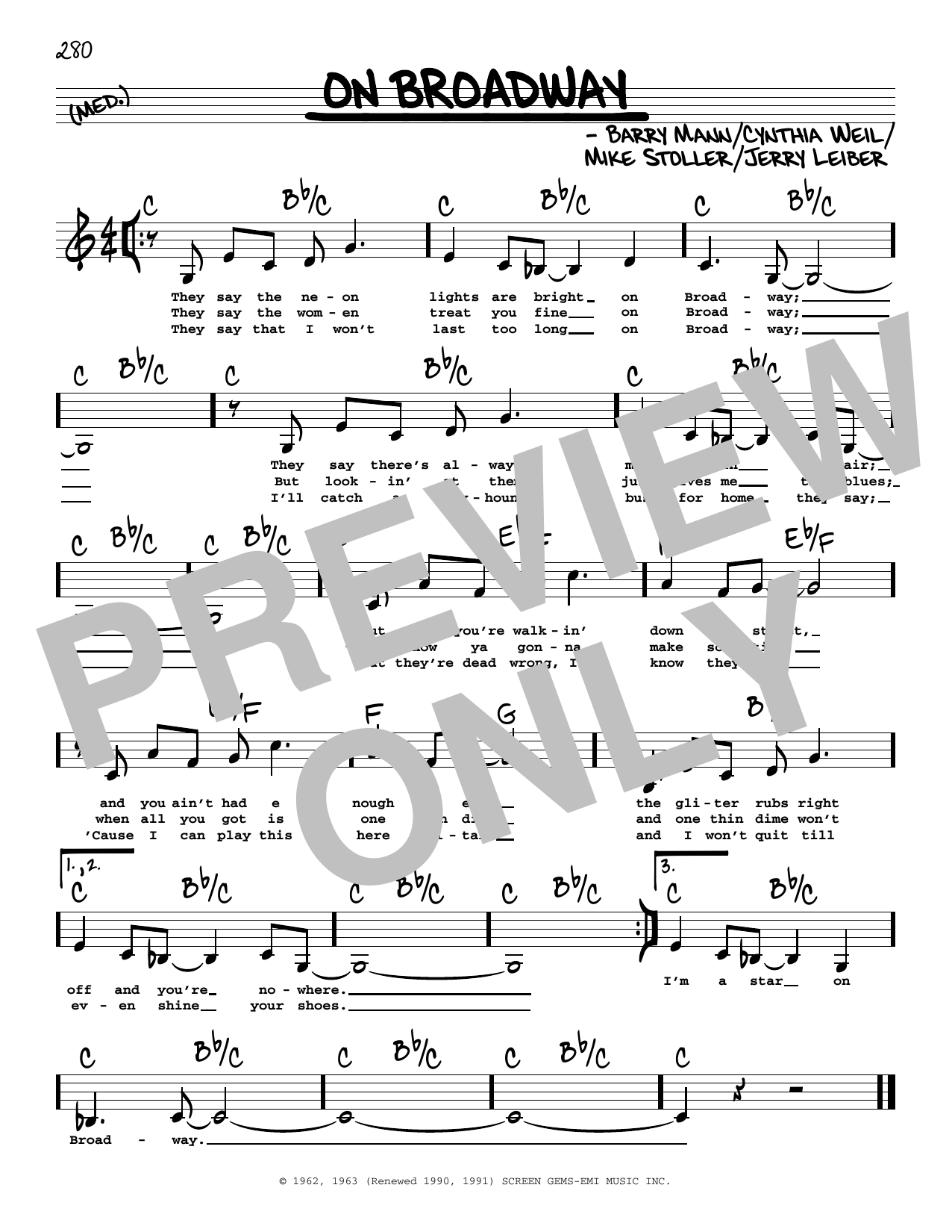 The Drifters On Broadway (Low Voice) sheet music notes printable PDF score