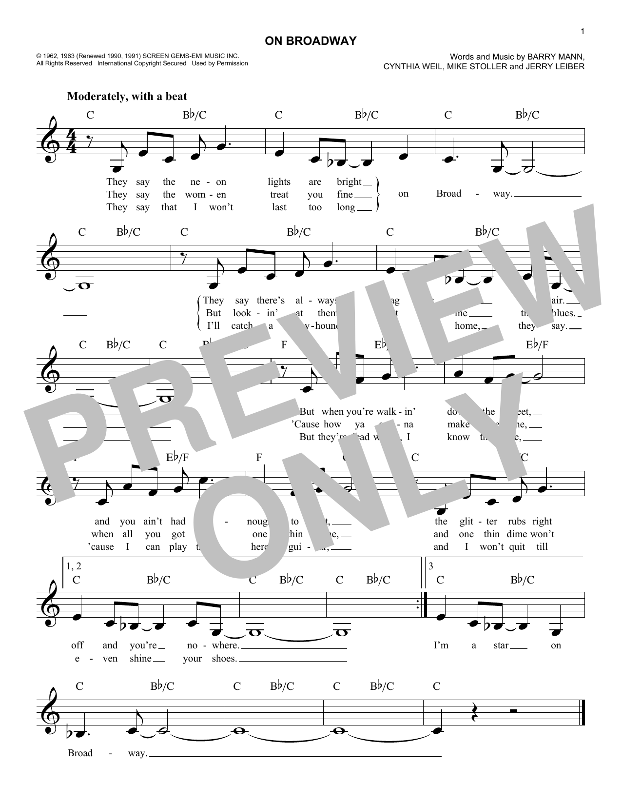 Download The Drifters On Broadway Sheet Music