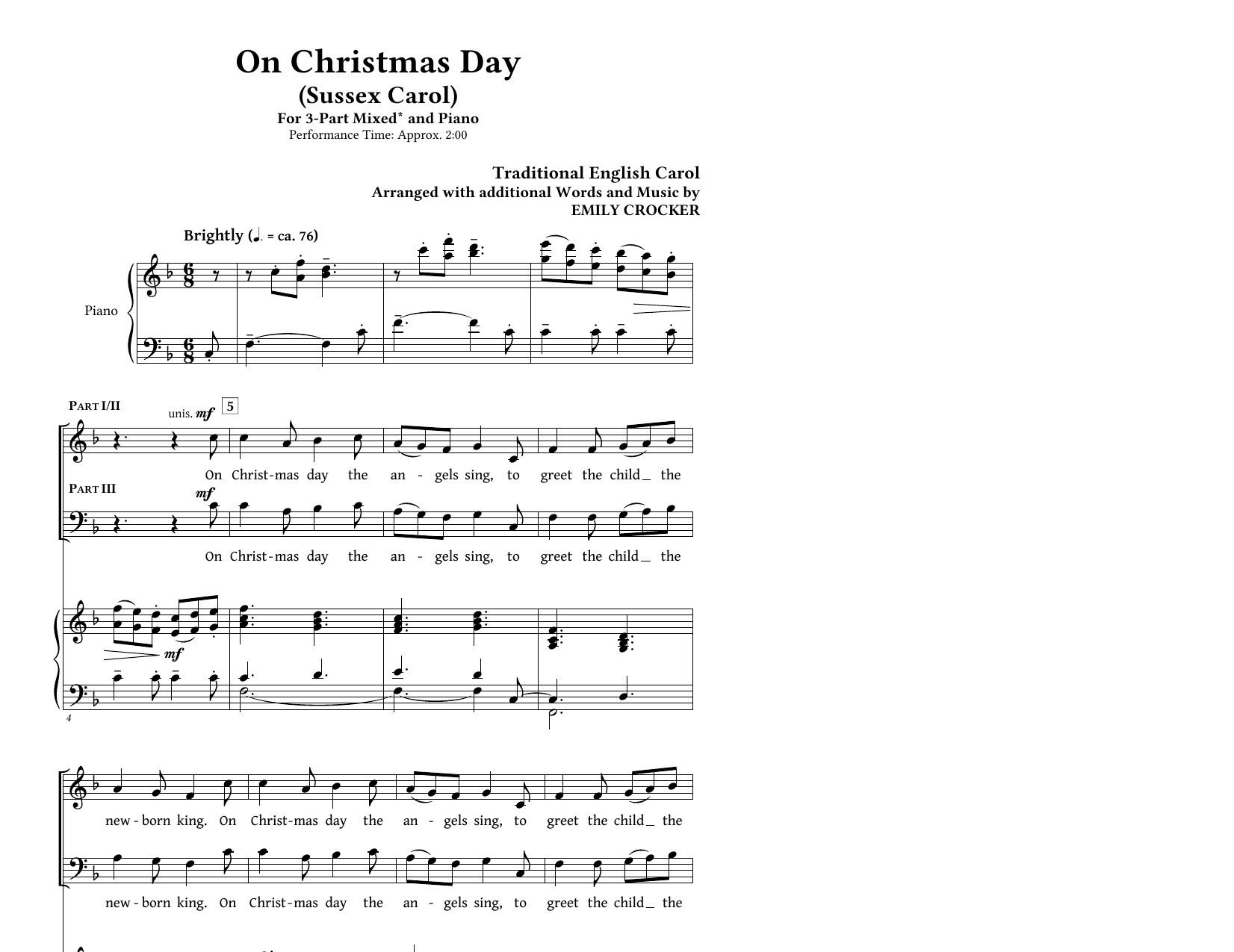 Download Emily Crocker On Christmas Day (Sussex Carol) Sheet Music