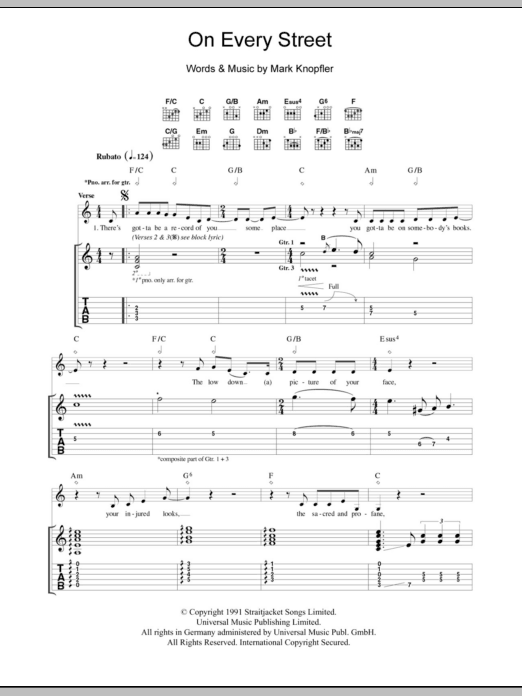 Download Dire Straits On Every Street Sheet Music