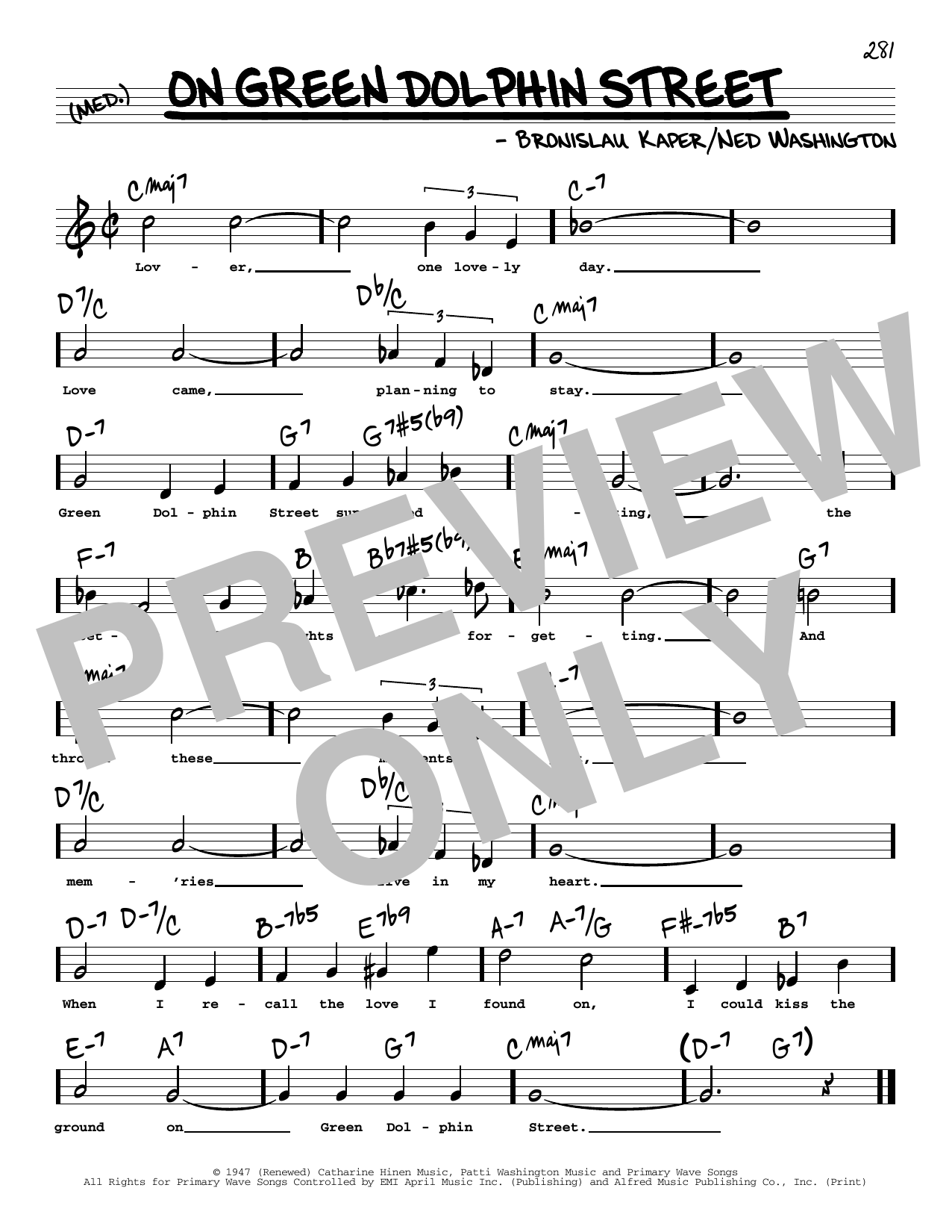 Download Ned Washington On Green Dolphin Street (High Voice) Sheet Music