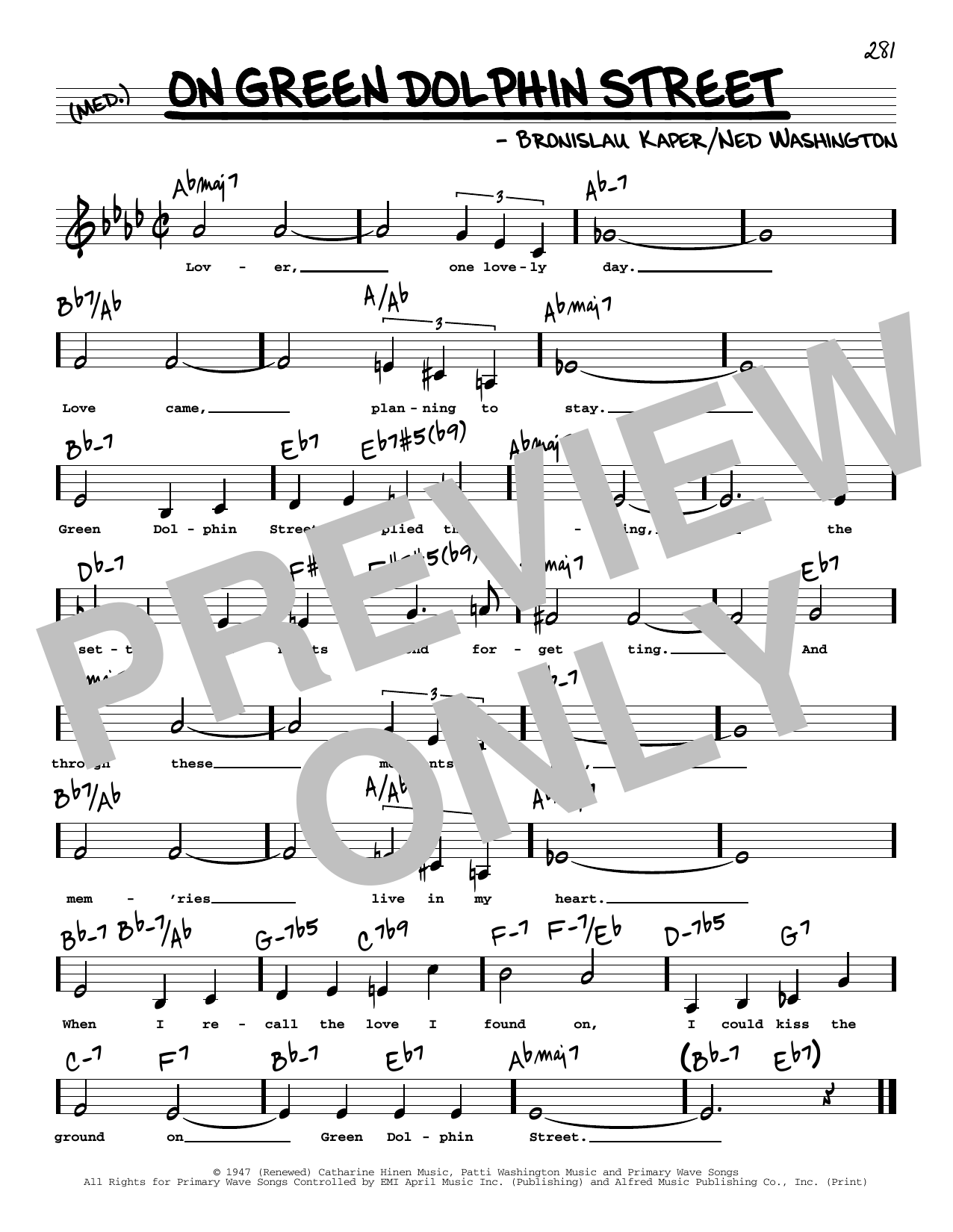 Ned Washington On Green Dolphin Street (Low Voice) sheet music notes printable PDF score