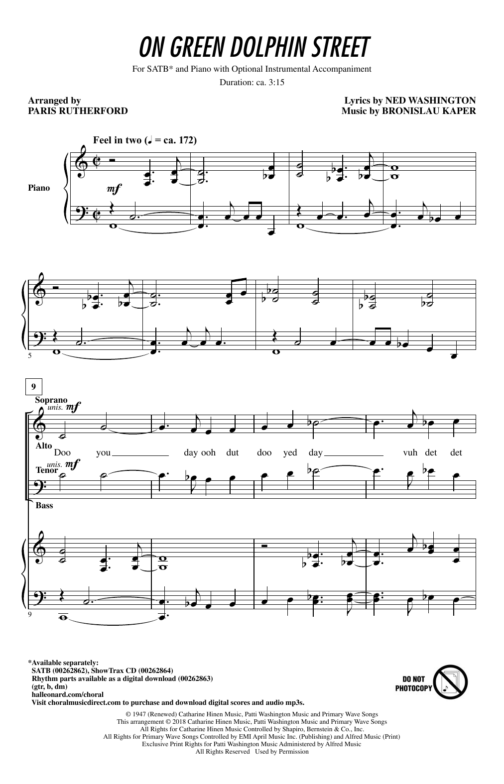 Download Paris Rutherford On Green Dolphin Street Sheet Music