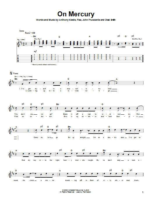 Download Red Hot Chili Peppers On Mercury Sheet Music