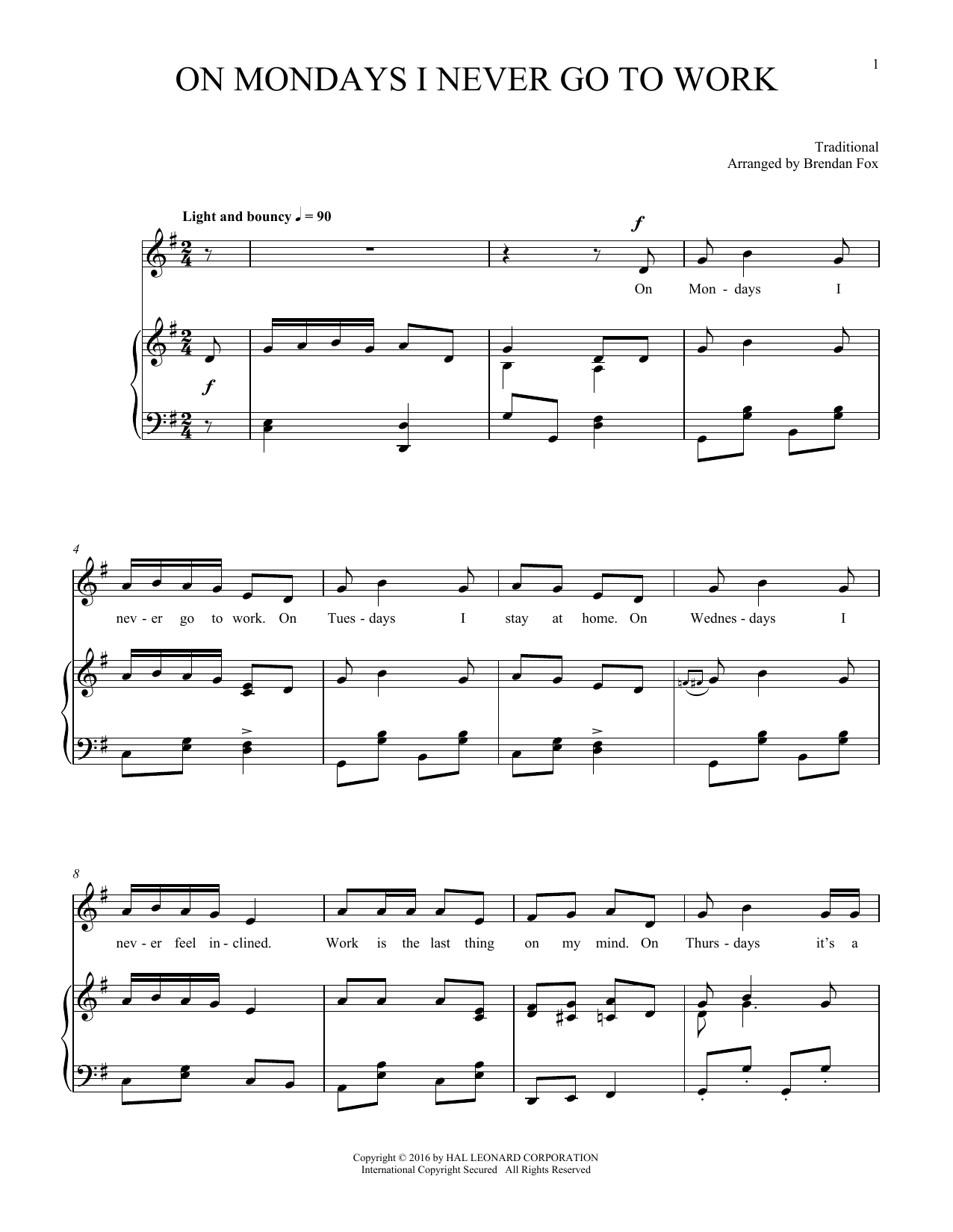 Download Traditional On Mondays I Never Go To Work Sheet Music
