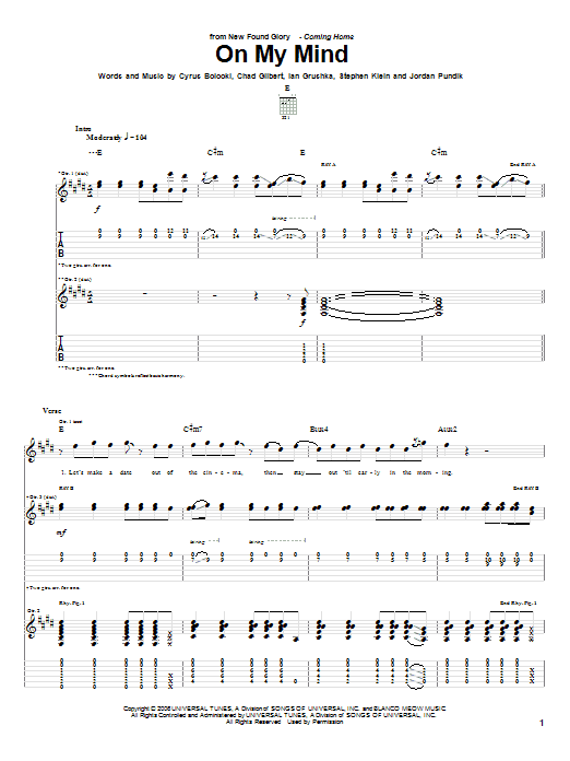 Download New Found Glory On My Mind Sheet Music