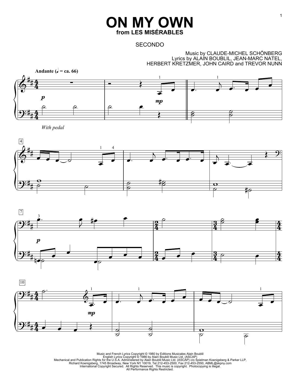 Download Alain Boublil On My Own Sheet Music