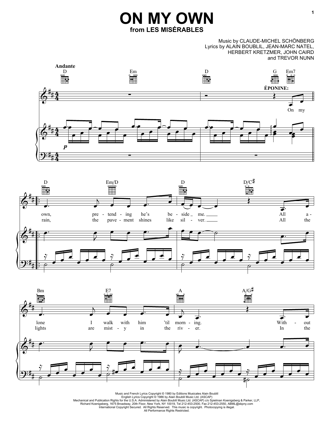 Download Alain Boublil On My Own (from Les Miserables) Sheet Music