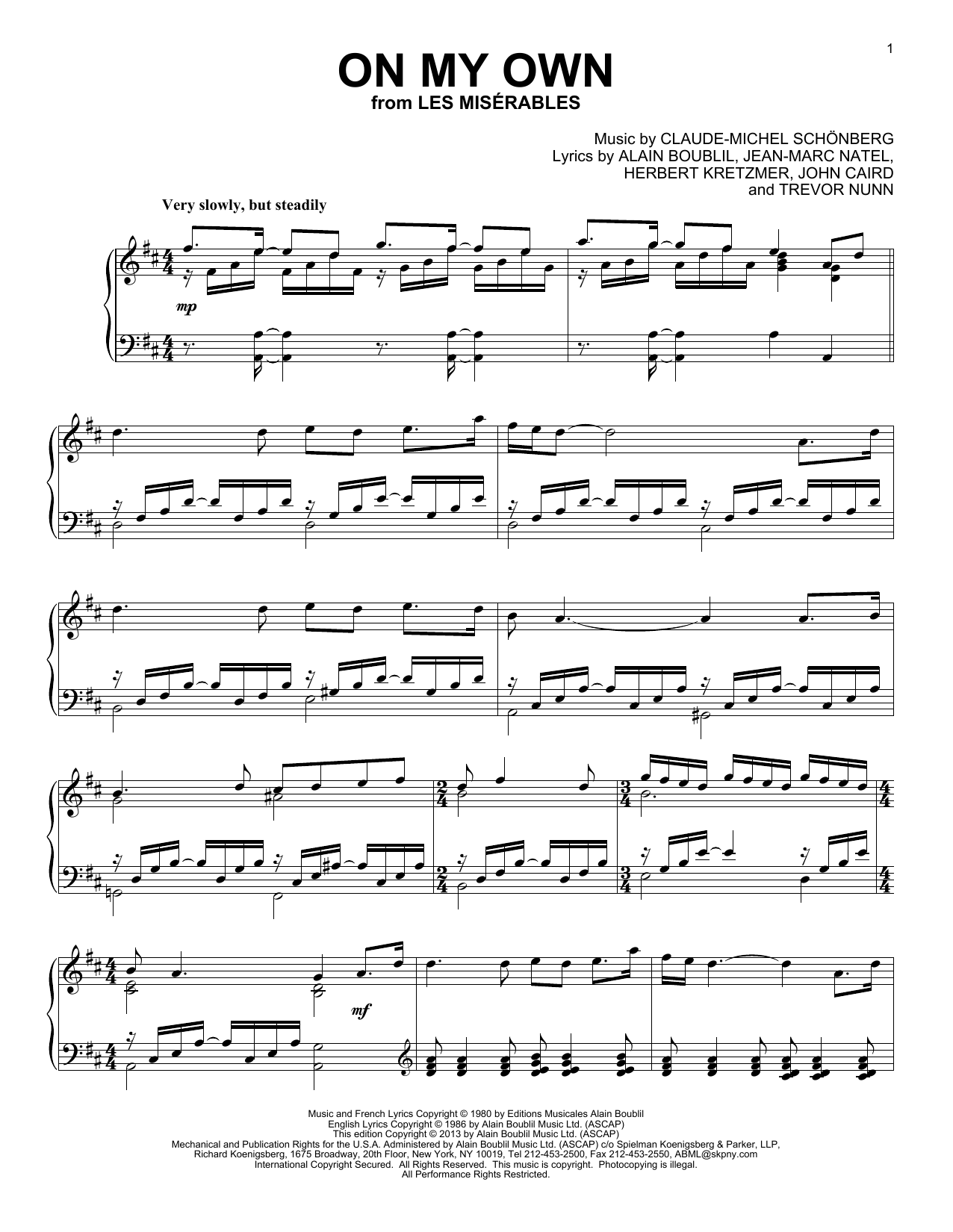 Download Alain Boublil On My Own (from Les Miserables) Sheet Music