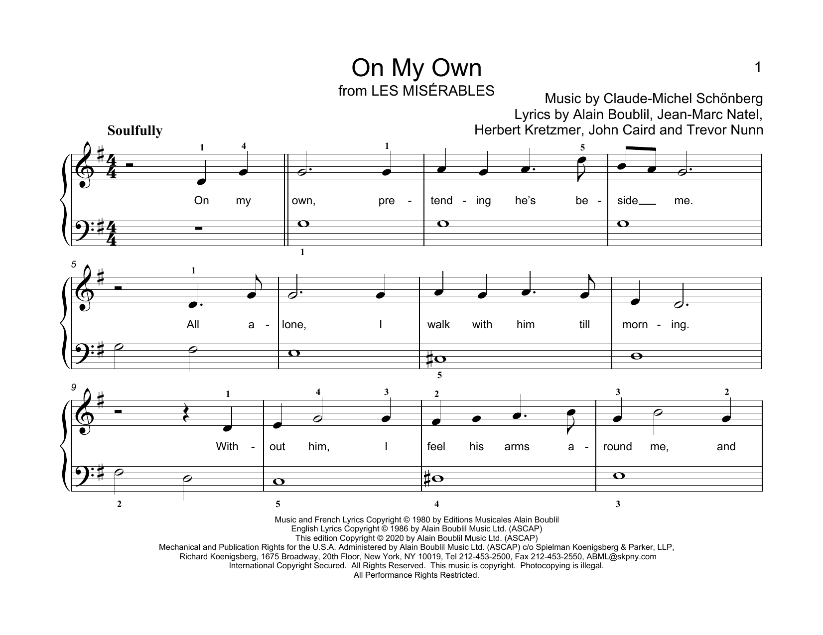 Download Alain Boublil & Claude-Michel Schonb On My Own (from Les Miserables) (arr. C Sheet Music