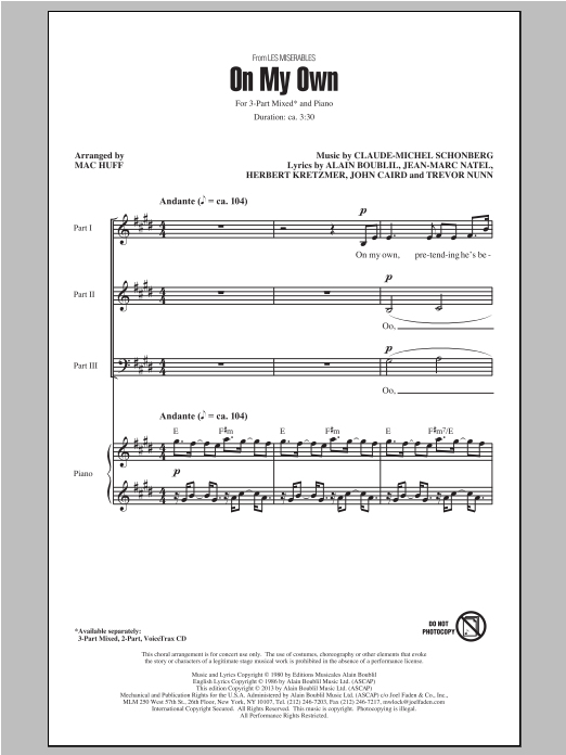 Download Boublil and Schonberg On My Own (from Les Miserables) (arr. M Sheet Music
