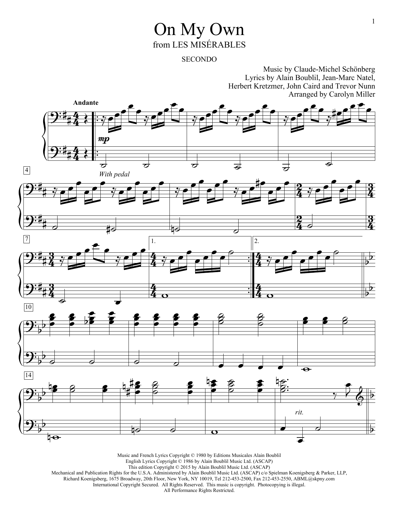 Download Carolyn Miller On My Own (from Les Miserables) Sheet Music
