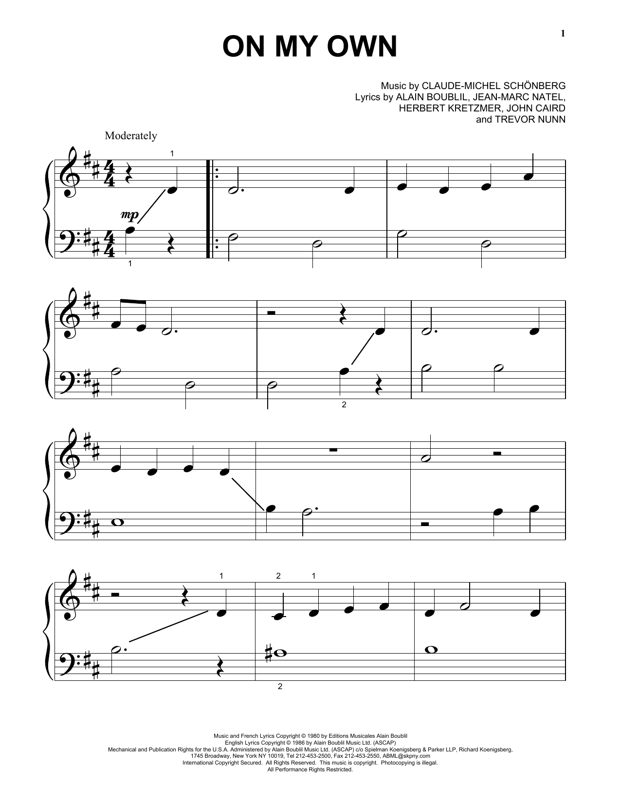 Download Claude-Michel Schonberg On My Own (from Les Miserables) Sheet Music