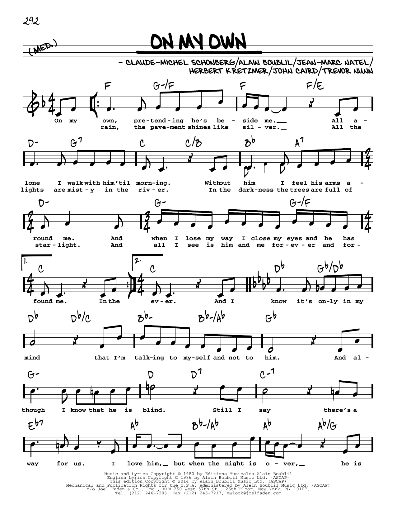 Download Boublil and Schonberg On My Own (from Les Miserables) (High V Sheet Music