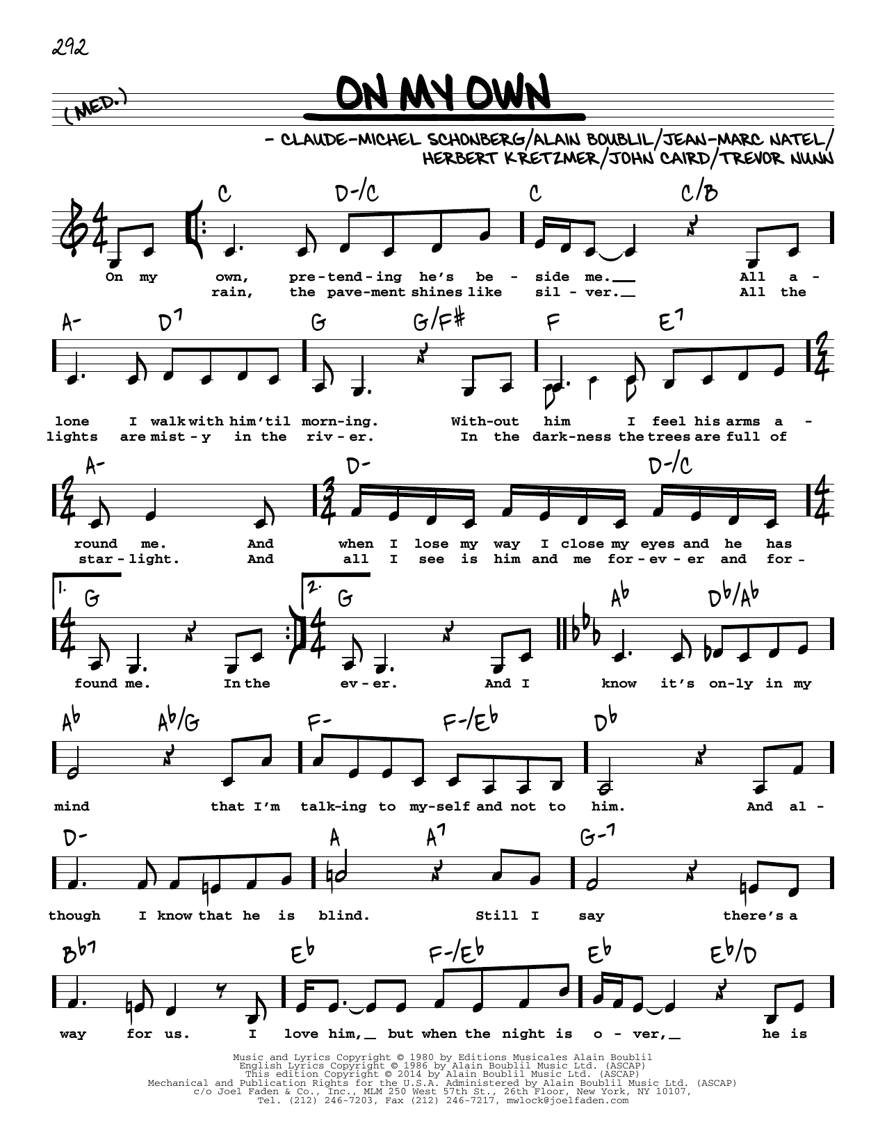 Download Boublil & Schonberg On My Own (from Les Miserables) (Low Vo Sheet Music