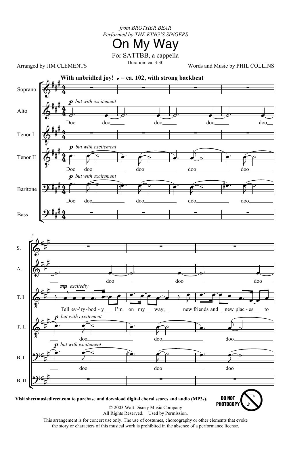 Download Phil Collins On My Way (from Brother Bear) (arr. Jim Sheet Music
