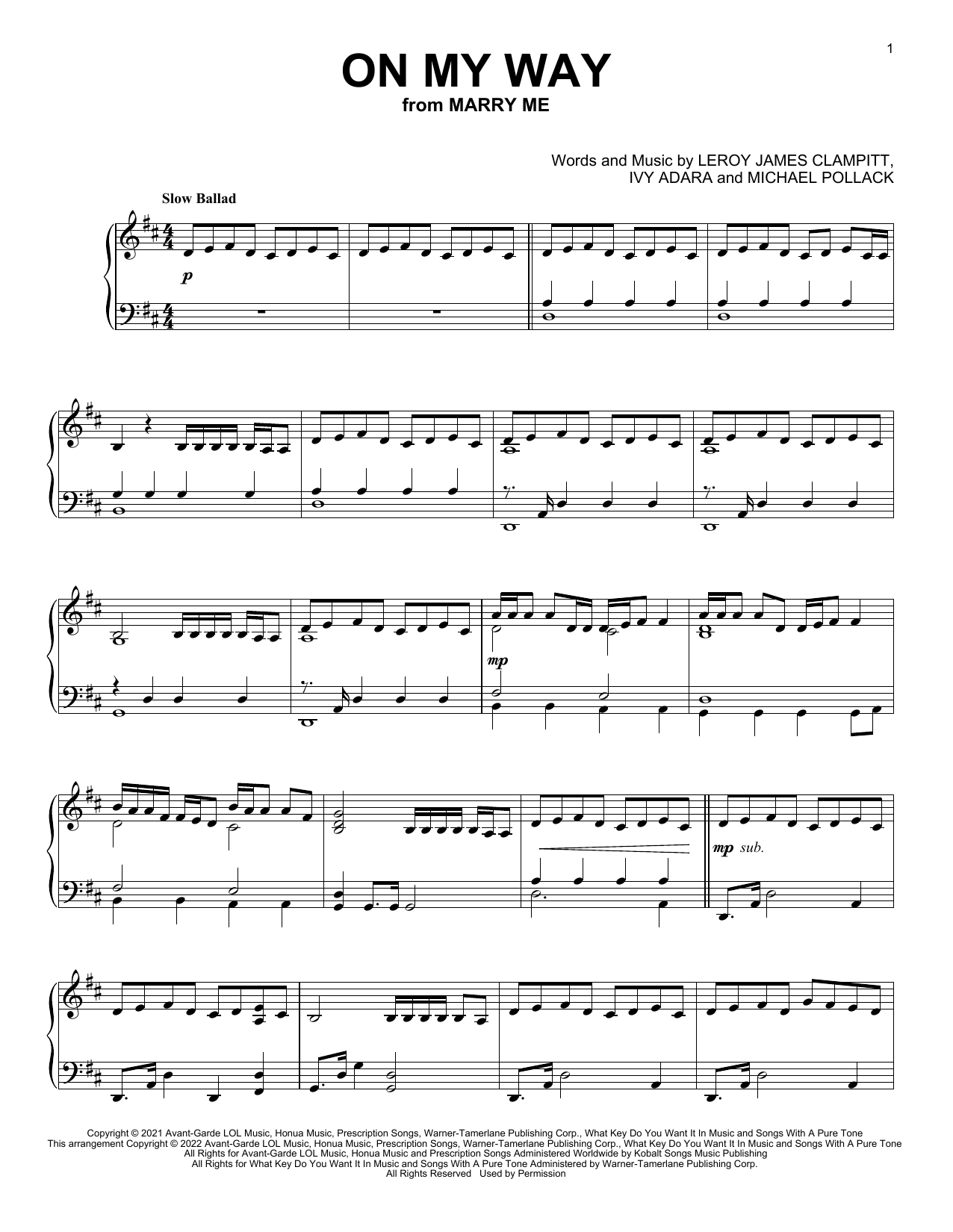 Download Jennifer Lopez On My Way (from Marry Me) Sheet Music