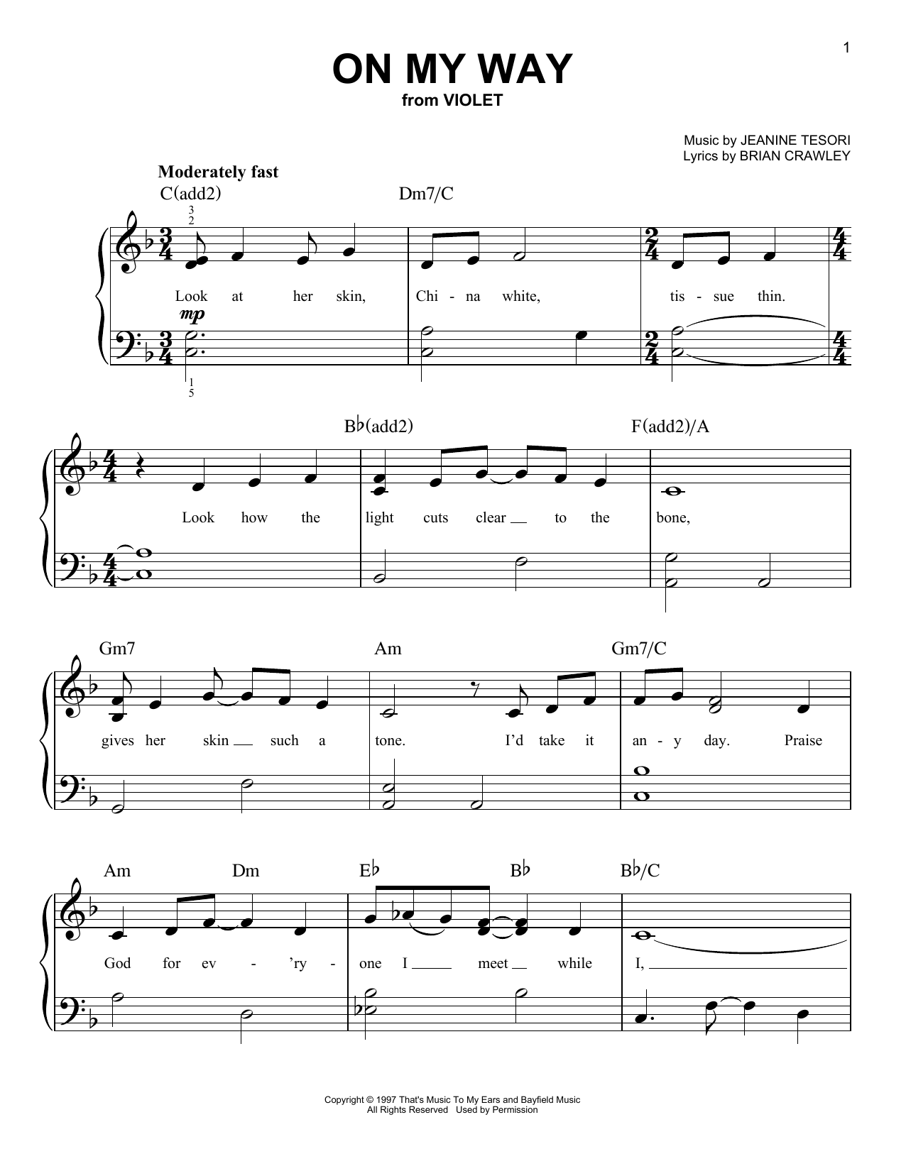 Download Jeanine Tesori On My Way (from Violet) Sheet Music