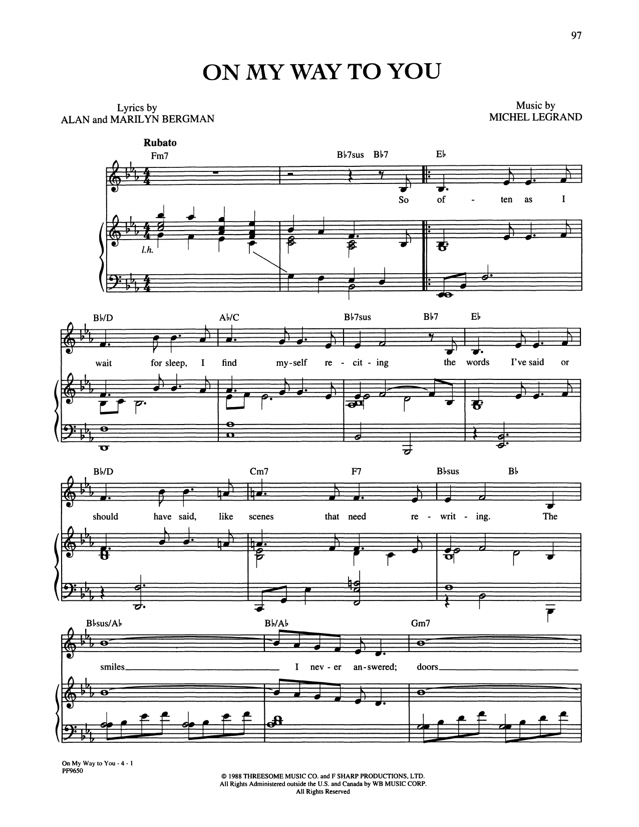 Download Alan and Marilyn Bergman and Michel On My Way To You Sheet Music