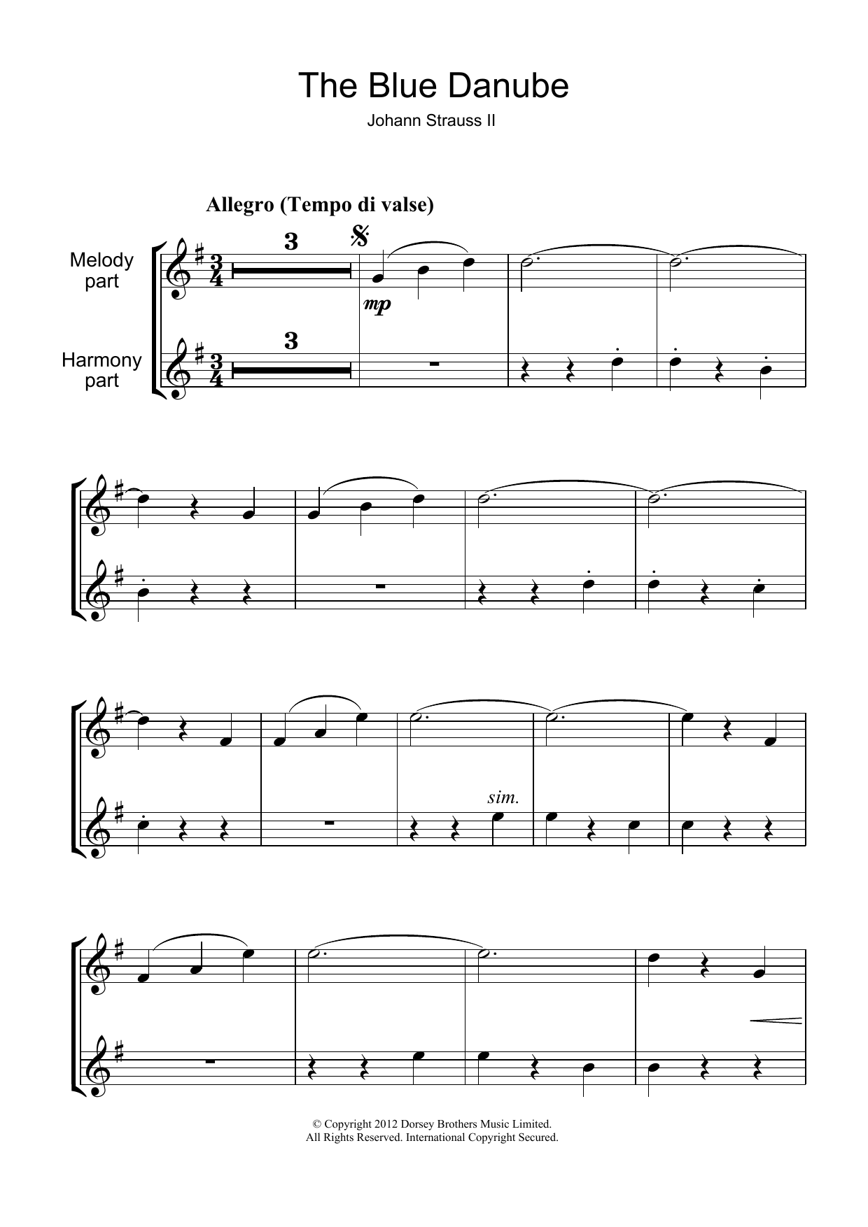 Download Johann Strauss II (On The Beautiful) The Blue Danube Sheet Music