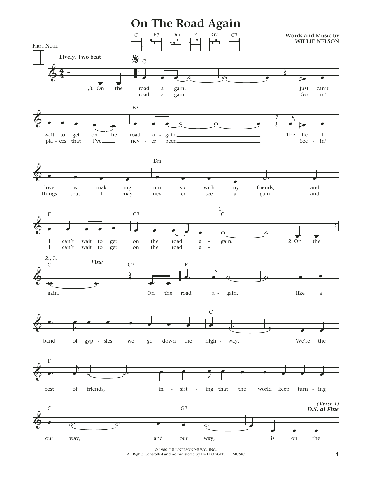 Download Willie Nelson On The Road Again (from The Daily Ukule Sheet Music