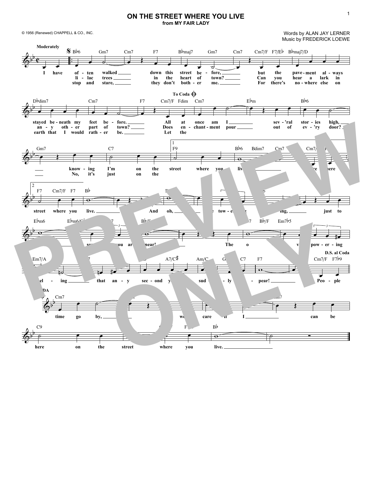 Download Alan Jay Lerner On The Street Where You Live Sheet Music