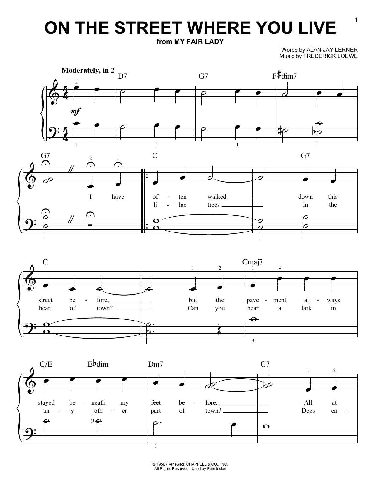 Download Lerner & Loewe On The Street Where You Live (from My F Sheet Music