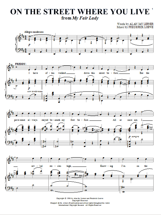 Download Lerner & Loewe On The Street Where You Live (from My F Sheet Music
