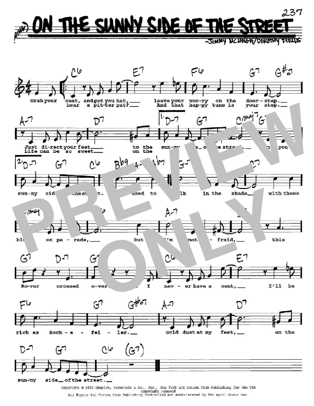 Download Dorothy Fields On The Sunny Side Of The Street Sheet Music