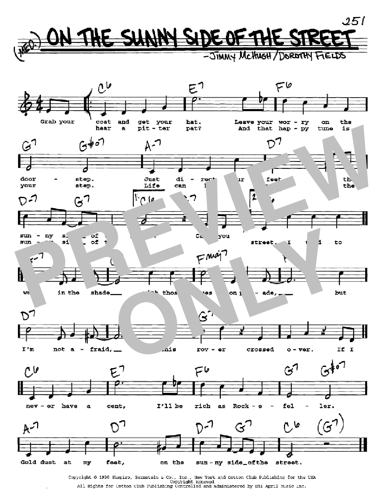 Download Dorothy Fields On The Sunny Side Of The Street Sheet Music