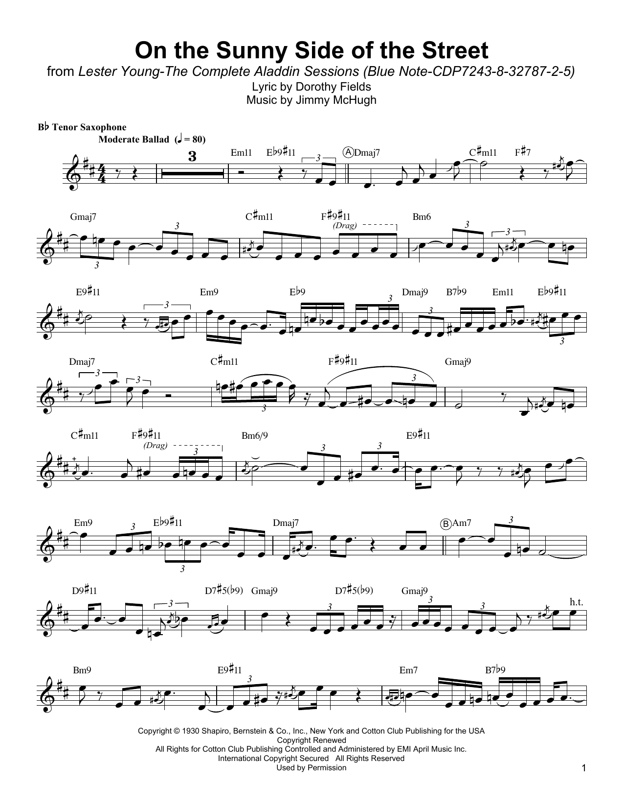 Download Lester Young On The Sunny Side Of The Street Sheet Music