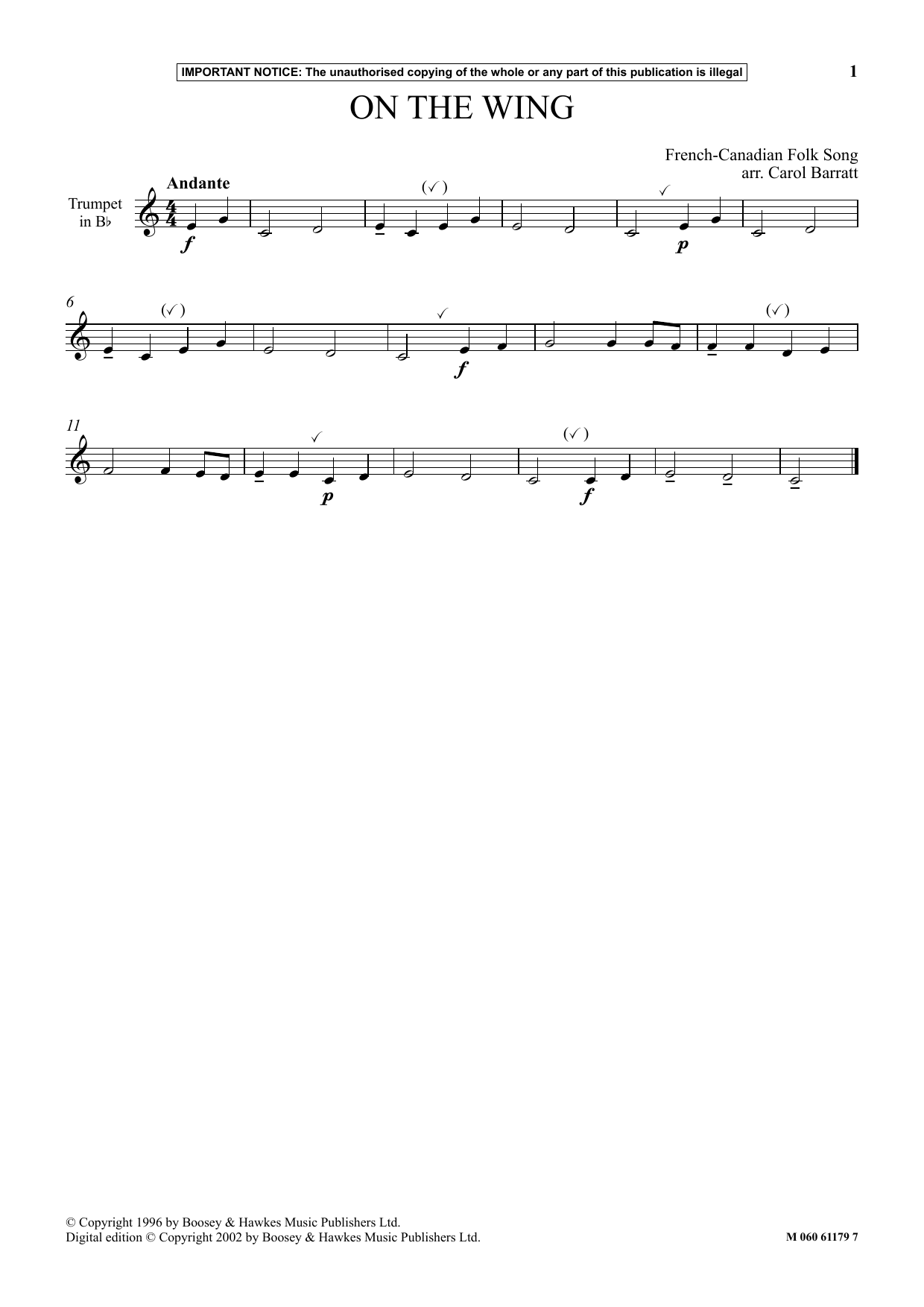Download French-Canadian Folk Song On The Wing Sheet Music
