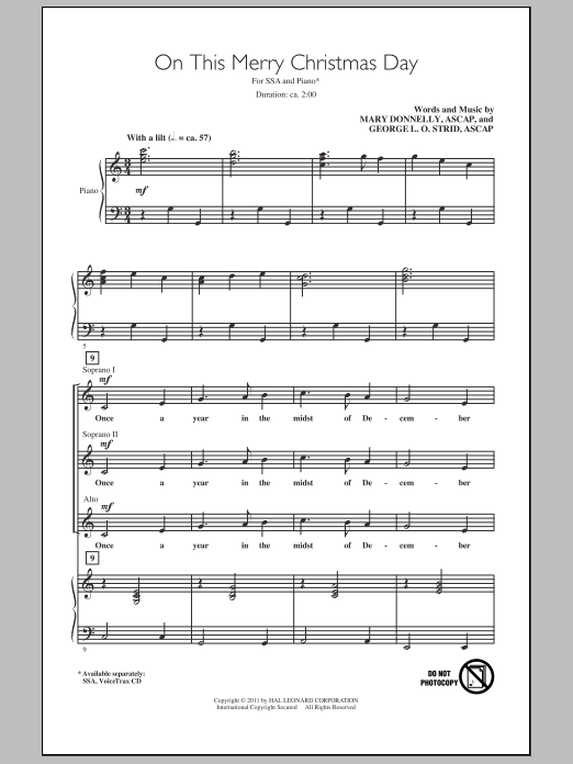 Download Mary Donnelly On This Merry Christmas Day Sheet Music